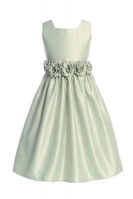 Sage Satin Square Neck with Satin Flower Waist Trim